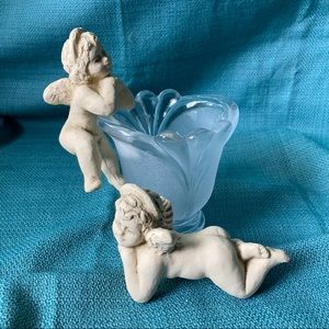 Rustic Hem Feathers Cherub Planter/ Vase Embellishment Decor